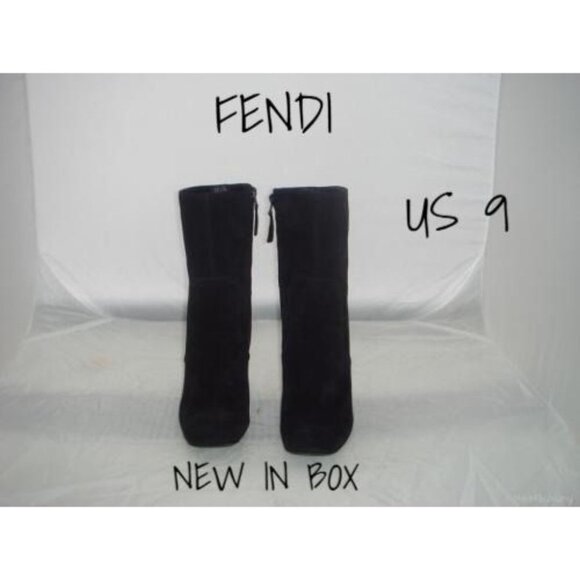 Fendi Suede Black Ankle Zipper Boots Shoes Tronchetto US 9 New In Box - Picture 1 of 4